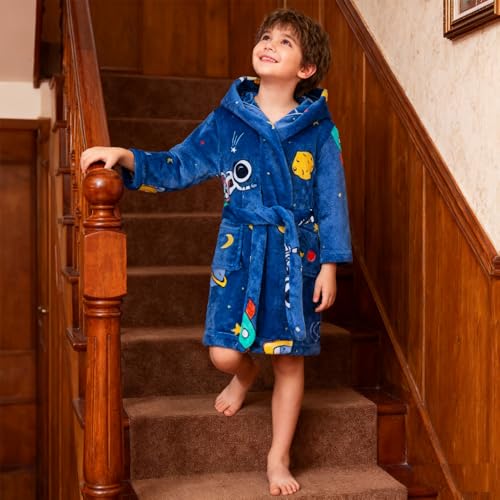 Image of Kids Bathrobe Hooded Plush Fleece Robe for Girls Boys