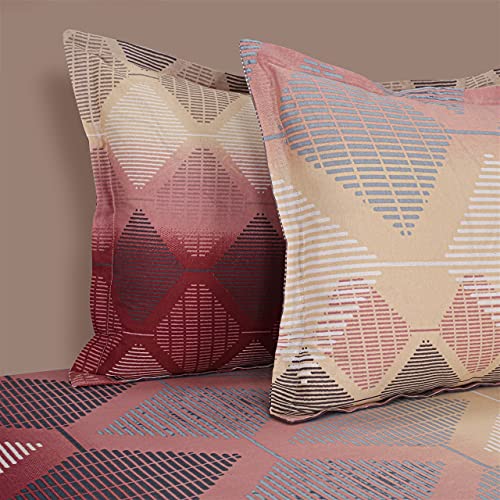 Image of Swayam Roto Cotton Double Bedsheet with 2 Pillow Covers | Size 90 x 100 inch | 144 TC | Geometric Design | Soft Breathable Bed Sheet | Comfortable & Durable for Bedroom - Red