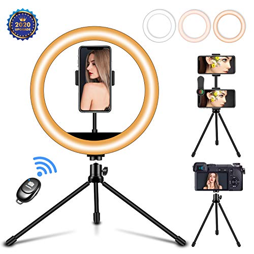 Selfie Ring Light 10'' with Adjustable Tripod Stand - Upgraded Dimmable Camera Ring Light with Phone Holder for TikTok/YouTube/Live Stream/Makeup/Photography Compatible with iPhone Android