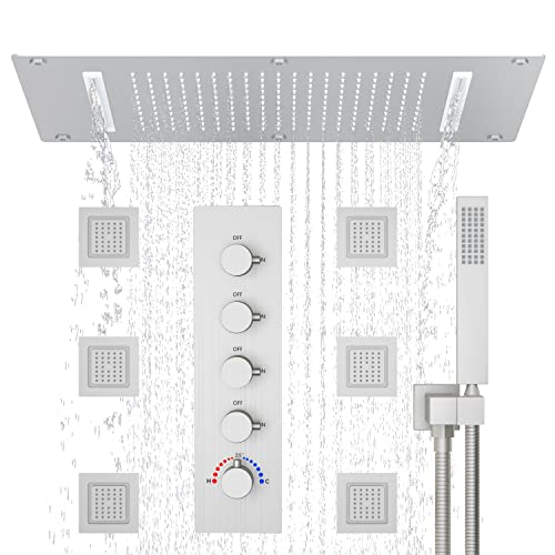 Cabeza de ducha Hommultifuncional Sistema de ducha de cuerpo completo con 14.96 x 27.56 pulgadas Cabezal de ducha de lluvia con 4 piezas Jet de cuerpo grande ajustable con rociador de mano de alta