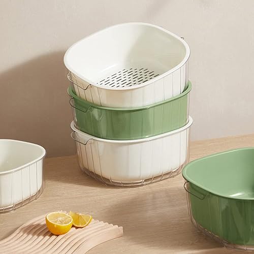 Miniatura 5 de Juego de 3 coladores de cocina, coladores de cocina, 2 en 1, lavabo de drenaje desmontable de doble capa y cesta, coladores de alimentos con asas