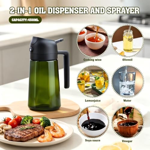 Image of 2 in 1 Oil Sprayer, Oil Sprayer for Kitchen Cooking, 470ml Oil Spray Bottle for Home (Olive+Black)