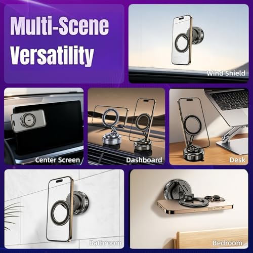 GEYUTHS Magnetic Vacuum Car Phone Holder with Strong Suction Cup 360 Adjustable Foldable - image 5