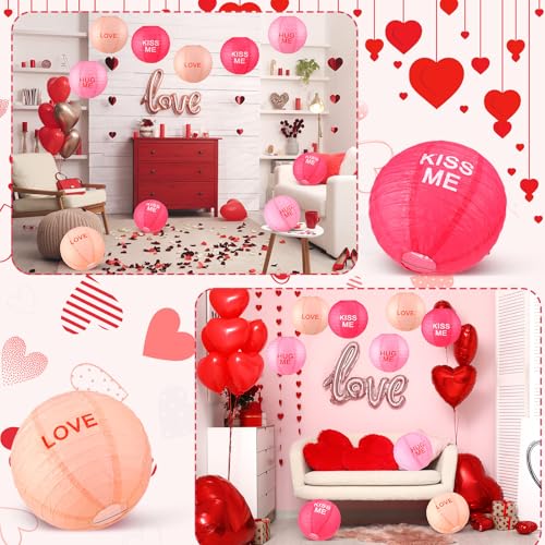 Image of Panelee 12 Pcs Valentine's Day Party Decorations Paper Lanterns Conversation Heart Decoration Lanterns 8 Inch Pink Hanging Paper for Valentine Party Indoor Outdoor Decorations Supplies