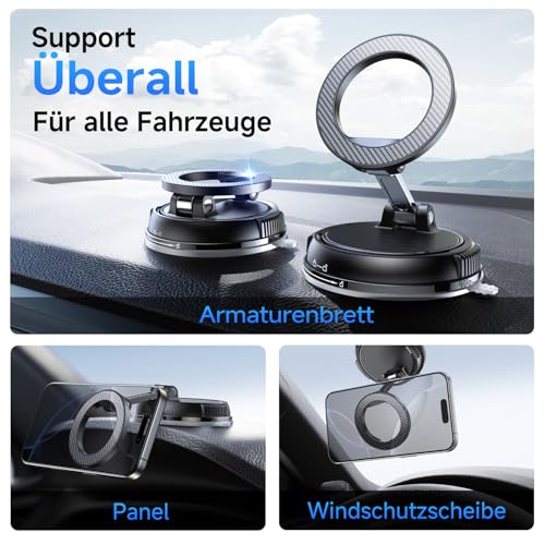 Moeila Vakuum Handyhalterung Auto für Magsafe Autohalterung [mit 78+LBS stärkste Saugkraft & 2400gf stärkster Magnet],360° Drehbare Handyhalterung Magnet,KFZ Autohalterung für Alle Handys,Mattschwarz. 2