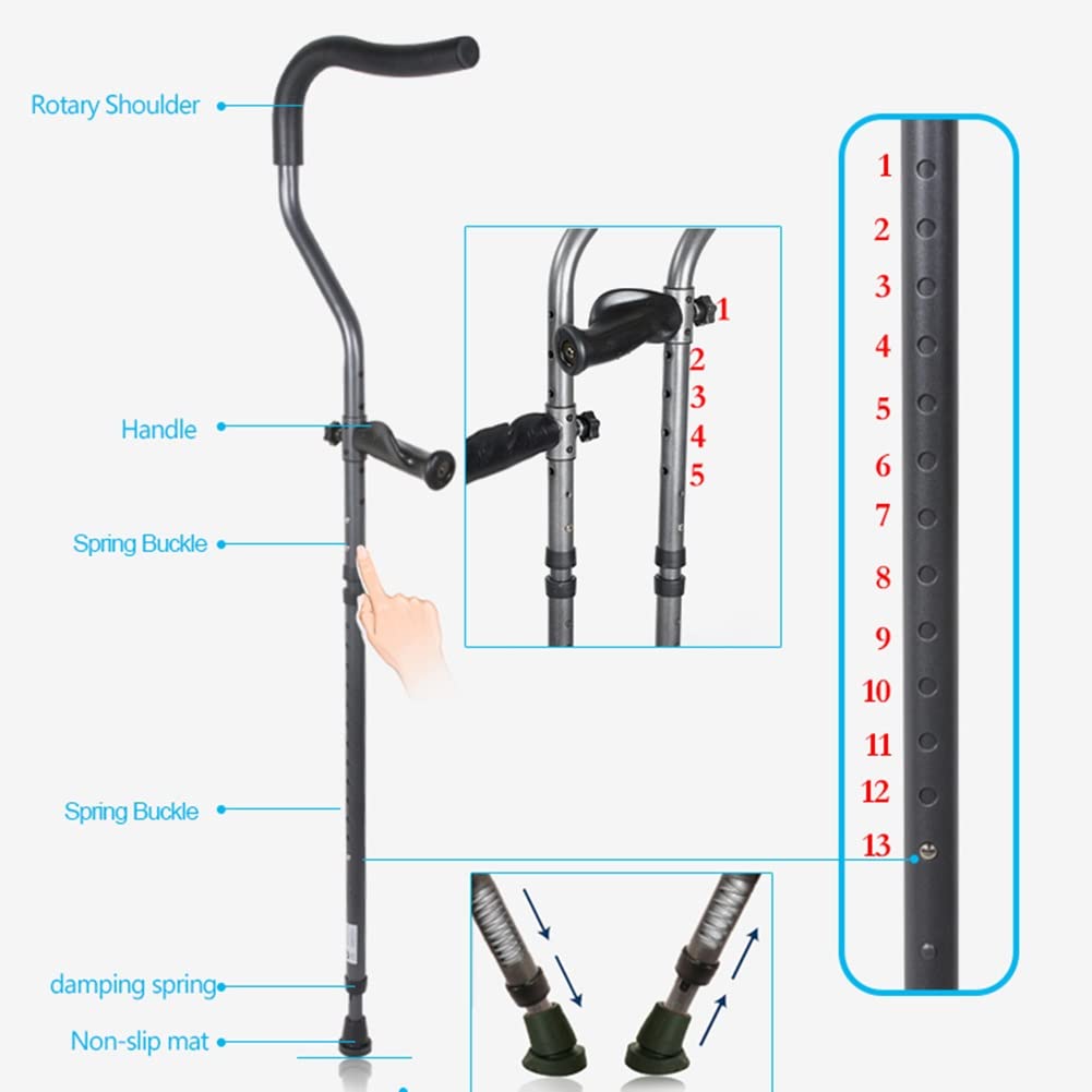 Muletas Plegables para Axilas con empuñadura anatómica, muletas ergonómicas en Forma de F, Altura Ajustable, muletas de Aluminio, Puntas articuladas, 1 par (Size : S)