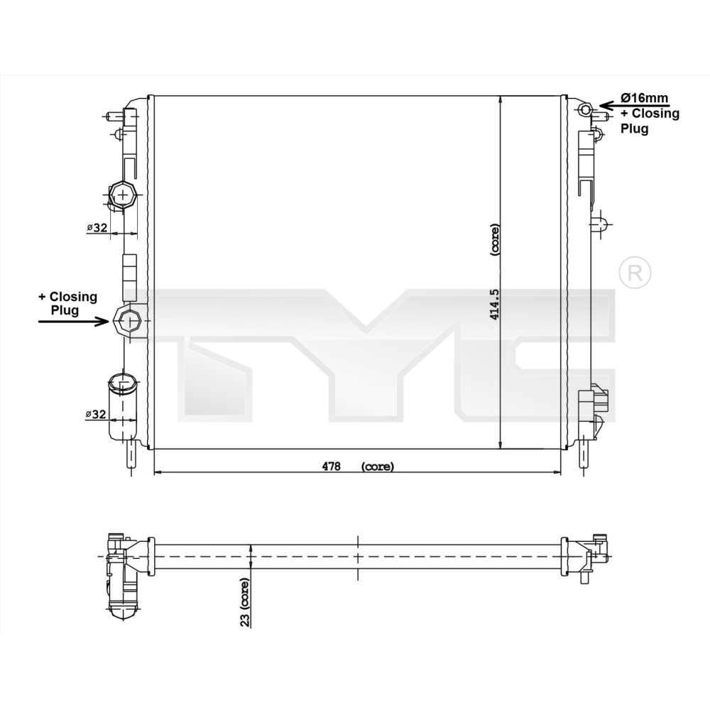 Tyc Radiatore Motore Grupo Rafredamento Radiatore Rafredamento Motore Larghezza Della Rete 415Mm Lunghezza Della Rete 478Mm Profondità Della Rete 23Mm Per Renault Clio Ii (BB0/1/2, CB0/1/2) 728-0010-image