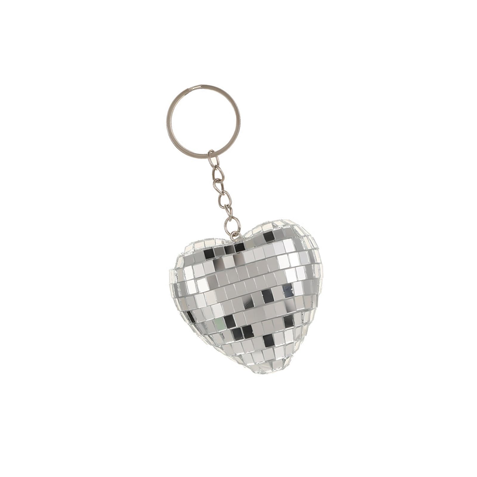 Kalttoy Silver Reflective Sphere Keychain Heart Shaped Glass Pendant Keyring Ornament Stylish Everyday Carry Accessory Heart Shaped Mirrored Keychain