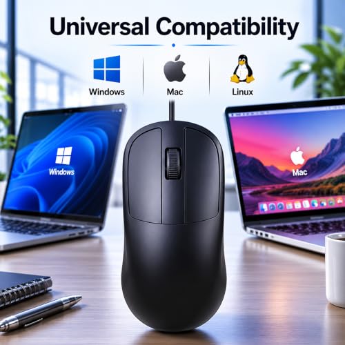 Image of Ant Globe 18 Wired Optical Mouse, USB Type C Computer Mouse with Adjustable 1600 DPI Sensor, Ergonomic Lightweight Corded Office Mouse with 1.2m Cable for Laptop, PC, Desktop,Windows,Mac &Linux, Black