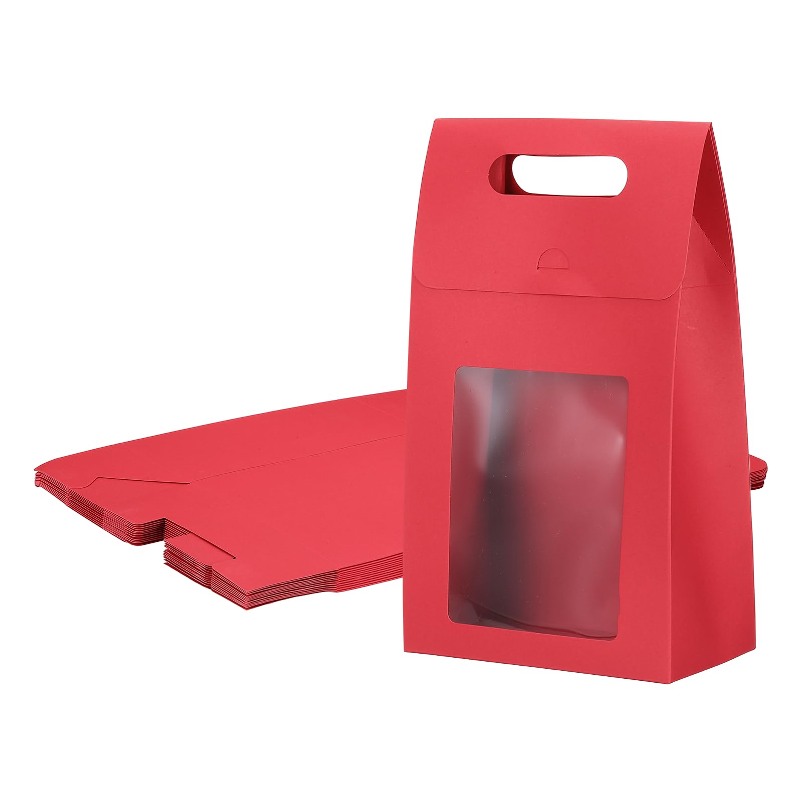PATIKIL Kraft Paper Bags with Window (15.5 x 8.5 x 26cm, Red) (12Pcs) Stand Up Gift Bags with Handles, Suit for - Party Favor/Wedding/Bridal Shower/Festivals/Gift Packing