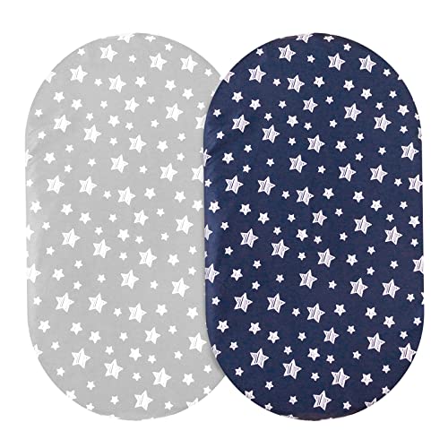 Image of Fitted Bassinet Sheets Set 2 Pack for Baby Boy, Universal Fit for Oval, Hourglass and Rectangular Mattress, Grey&Navy