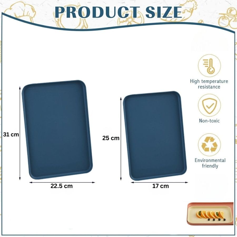 4 Pcs Orange Wheat Straw Cafeteria Tray, Plastic Serving Tray, Holiday Meal Tray, BPA Free Reusable Food Tray for Snacks, Food, Biscuits 1