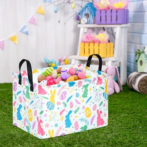 Image of Rectangle Gift Storage Basket Home Shelf Storage Basket Organizer Box Clothes Laundry Hamper Nursery Basket Laundry Basket with Handles (Leaf Bunny)