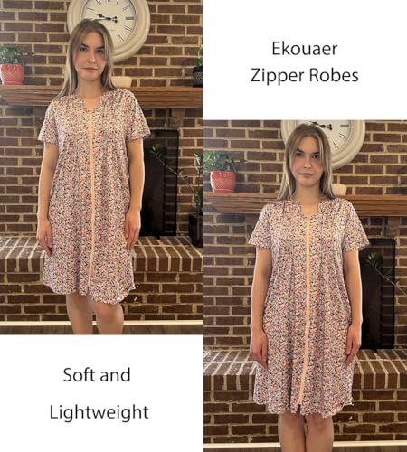 Ekouaer Women Zipper Robes Knit Short Bathrobe Lightweight House Coat with Pockets Soft Nightgown2