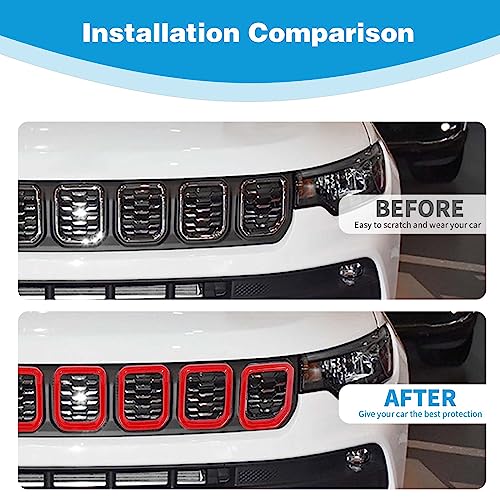 Image of for Compass Front Grille Insert Cover Trim Frame Compatible with Jeep Compass 2021 2022 2023 Red Exterior Accessories 7pcs