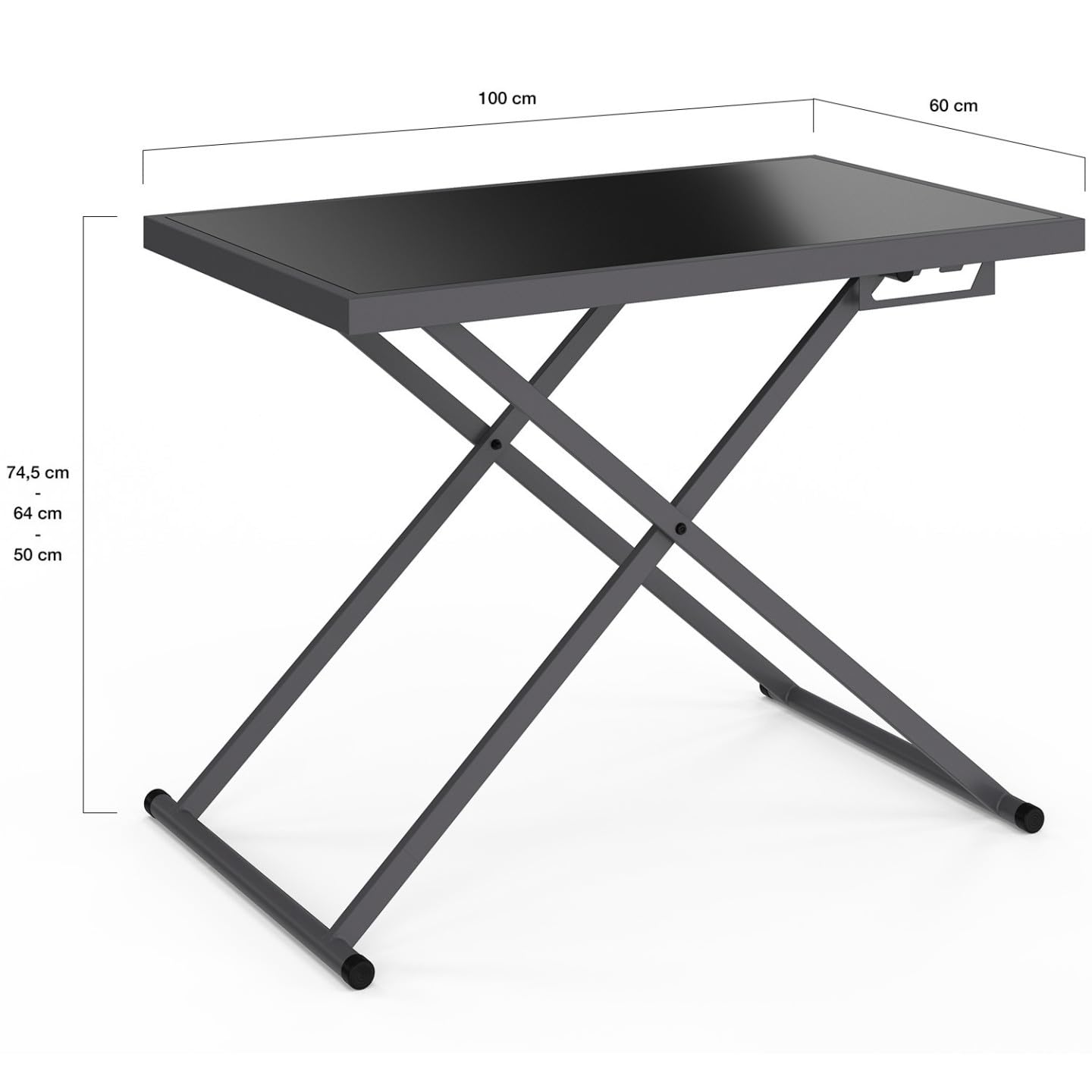 IDMarket – Mesa de jardín elevable rectangular 100 cm Olie en metal gris antracita y tablero gris