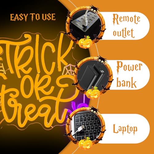 Image of Halloween Neon Sign Trick Or Treat Neon Sign for Wall Decor Halloween Spider Led Neon Light Sign Neon Halloween Sign Dimmable Light Up Sign for Halloween Decorations Party Decor Home Bar