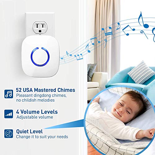 Wireless Doorbell for Home - SadoTech Waterproof Doorbell & Chimes Wireless Kit - At Over 1000-feet Range with 52 USA Doorbell Chime, 4 Levels Adjustable Volume and LED Flash Model CXRi (White)
