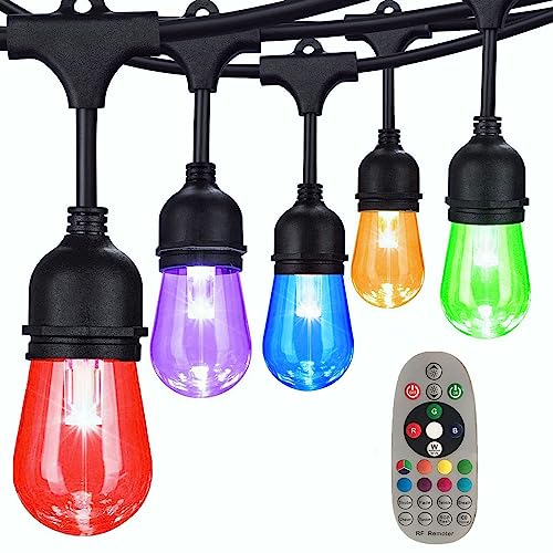 48FT Color Changing Outdoor String Lights, Commercial Grade with Music Sync Remote and 15 Shatterproof LED Edison Bulbs Dimmable Patio String for Christmas Holidays, Illuminate Your Space 48FT Color Changing Outdoor String Lights, Commercial Grade with Music Sync Remote and 15 Shatterproof LED Edison Bulbs Dimmable Patio String for Christmas Holidays, Illuminate Your Space