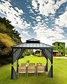 12'X12' Permanent Hardtop Gazebo, Aluminum Frame with Double Galvanized Steel Roof, Outdoor Patio Pavilion with Curtains & Netting for Backyard, Deck – Gray
