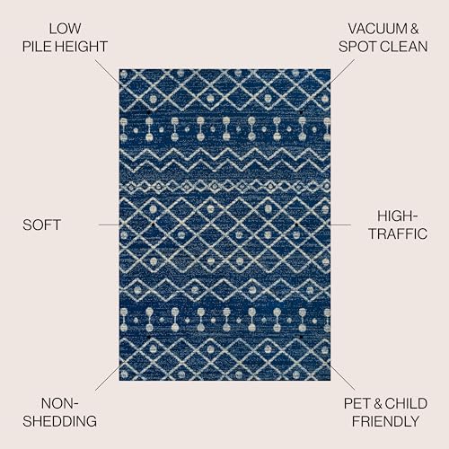 Image of JONATHAN Y Aksil Moroccan Beni Souk Navy /Cream Indoor Area Rug, 3x5, Bohemian, Scandinavian, Easy-Cleaning for Living Room, Bedroom, Kitchen, Pet Friendly, Non-Shedding (MOH208G-3)