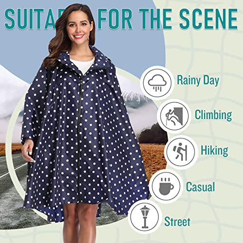 Image of SaphiRose Adult Rain Poncho Waterproof Hooded Zipper Raincoat with Pockets | OEKO-TEX Certified 100% Polyester, Lightweight Packable Storage Pouch, Heat-Sealed Seams, Quick-Dry for Outdoor Hiking