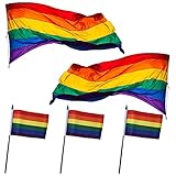 【Costura fina】 La bandera del arco iris está cosida con un torno profesional, puntadas reforzadas y uniformes, dureza fuerte, resistencia al desgarro y resistencia al viento.