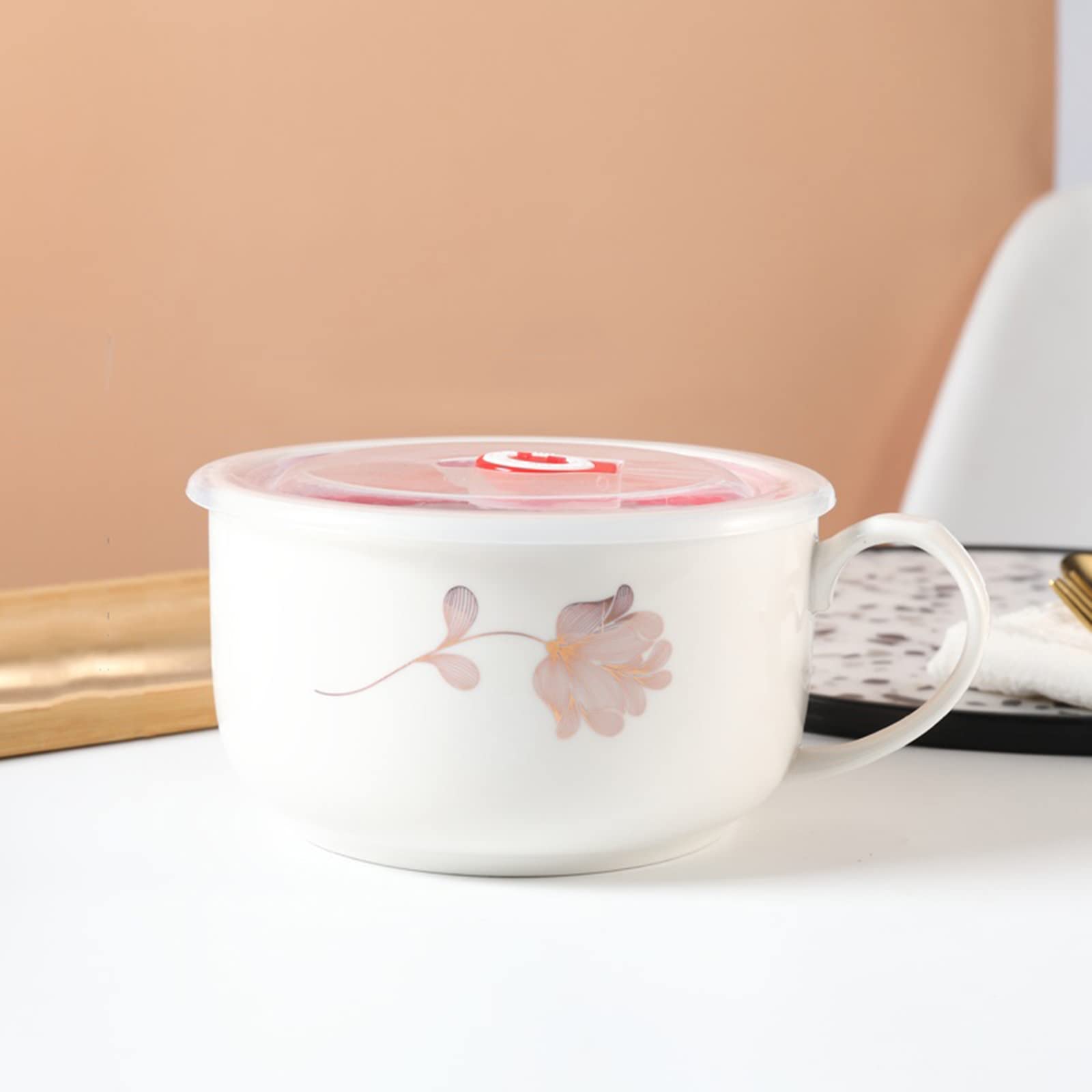 Konsilsa Microwave Ramen Soup Bowl with Lid, 37 Oz Oversized Ceramic Soup Cups Noodle Bowl for Ramen Soup Beverages (Color : A)