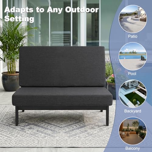 Image of Pia Ricoo 1-Piece Patio Furniture Set, Outdoor Loveseat with 4.5-Inch Thick Cushions, All-Weather Outdoor Sofa for Backyard, Deck, Lawn - Drak /Dark