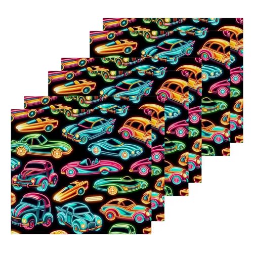 YANENDIE Neon Cars Washcloths Towels, Highly Absorbent and Soft Cotton Face Cloths, 6 Pack Quick Dry Wash Cloths - 12 X 12 Inches