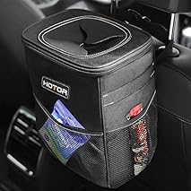HOTOR Car Trash Can with Lid and Storage Pockets, 100% Leak-Proof Car Organizer, Waterproof Car Garbage Can…