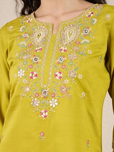 Image of VredeVogel Women's Beads Embroidered Silk Blend Kurta Pant Set with Organza Dupatta | Perfect for Festive & Casual Ethnic Kurta Set for Women