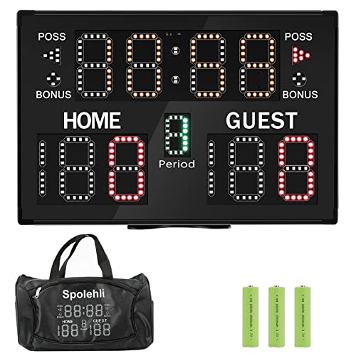 Spolehli 電池式LEDスコアボード 専用収納バッグ/電池/リモコン付き スポーツタイマー 得点板 11桁 1.2kg超軽量 操作簡単 スコア/回数/時間表示 マルチスポーツ バスケットボール/テニス/バレーボール/ボクシング/卓球用 日本語説明書付