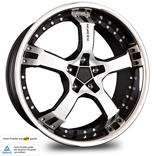 KESKIN KT10 MATT BLACK FRONT POLISH STEEL LIP 9,5x18 ET25 5.00x100.00 Hub Hole 63.40 mm - Alu felgen