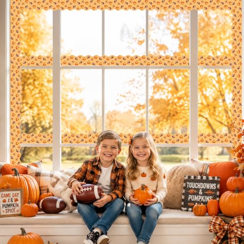 Image of BeYumi Fall Orange Border Trim - 65ft Pumpkin Rolled Border Classroom Decor | Autumn Thanksgiving Pumpkin Bows Football Bulletin Board Border Set School Classroom Chalkboard Home Harvest Party Decoration