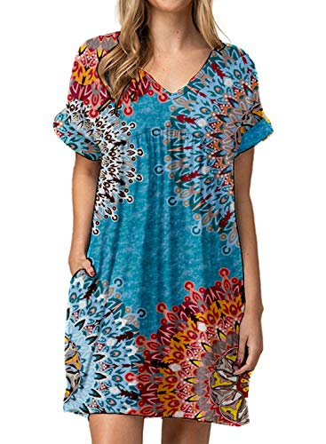 Image of Jayscreate Women's Baby Doll Dress Summer Casual Tunic Pleated Flowy Swing Short Sleeve Black V Neck Mini Dress