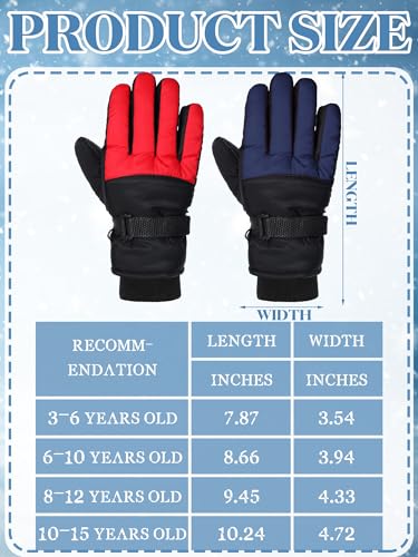 Image of SATINIOR 2 Pairs Kids Waterproof Winter Snow Gloves Ski Gloves for Boy Girl Outdoor Warm Thickening Snowboard