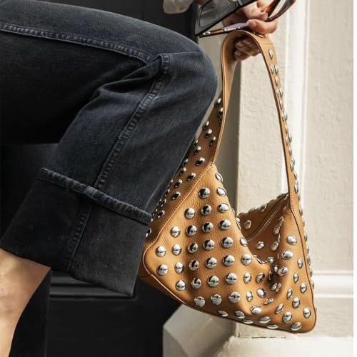 Image of Studded Handbag for Women - Black Punk Shoulder Bag 90s 2000s Vegan Fall Fashion Trendy Purse