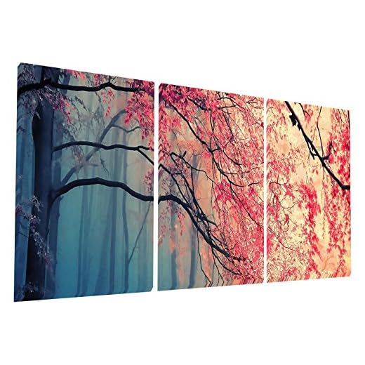 Gardenia Art - Red Maples Canvas Prints Wall Art Stretched and Framed Modern Paintings Artwork for Living Room and Bedroom, 16x16 in, 3 pcsSet