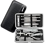 Manicure Pedicure Set Nail Clippers - Mifine 16 In 1 Stainless Steel Professional Pedicure Kit Nail Scissors Grooming Kit with Black Leather Travel Case First Generation