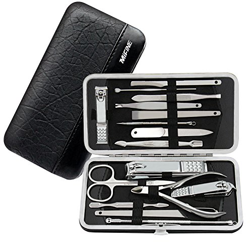Manicure Pedicure Set Nail Clippers - Mifine 16 In 1 Stainless Steel Professional Pedicure Kit Nail Scissors Grooming Kit with Black Leather Travel Case First Generation