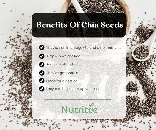 Image of Nutritoz Chia Seeds 1Kg Weight Loss Management with Omega 3, Fiber Rich in Calcium, (1000 g)