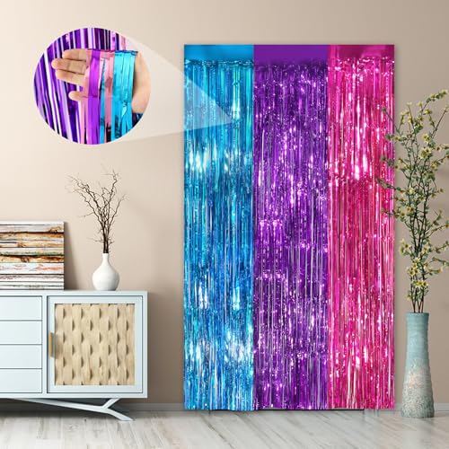 Image of Rainbow Fringe Curtain Party Streamers 2Pack 3.3x8.3 Ft Foil Fringe Backdrop Curtains for Birthday Wedding Bridal Baby Shower Holiday Tinsel Streamers Rainbow Party Decorations Door Streamer