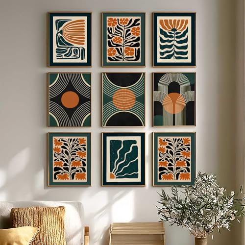 Image of kotart Floral Wall Art Home Decoration | Aesthetic Floral Paintings With Frame For Living Room Bed Room Hotel Wall Decor Digital Reprint Set of 9 (13X17 inch)