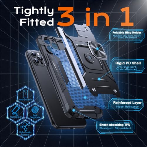Image of Anqrp Heavy Duty Case for iPhone 11 Pro Case with Enhanced Ring Holder Grip Stand, Military Grade Shockproof Rugged Drop Protective Silicone Hard Slim iPhone 11 Pro Phone Case Cover, Matte Black