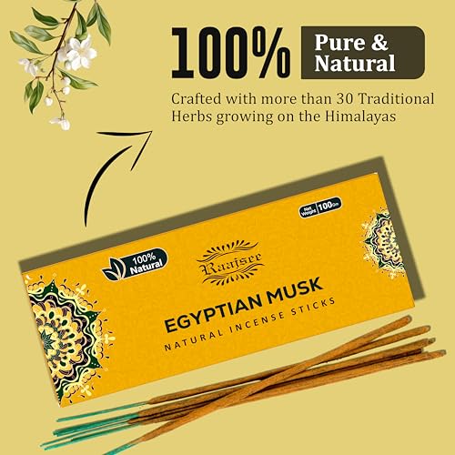 Image of Raajsee Egyptian Musk Incense Sticks 100 Gm Pack-100% Pure Organic Natural Hand Rolled Free from Chemicals-for Church,Aroma Therapy,Relaxation,Meditation & Sensual Therapy