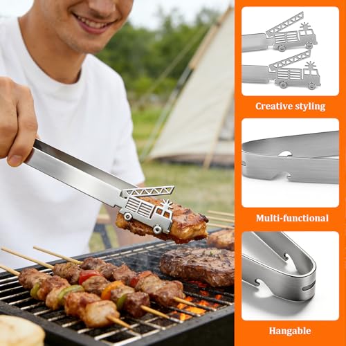 YushengTai Grillzange, Silber Kochpinzette Edelstahl Spülmaschinengeeignet, Grillzange Personalisiert Geschenk Feuerwehrmann