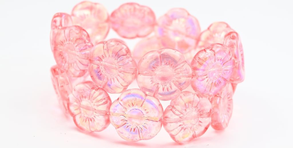30 pcs Round Flat Flower Pressed Glass Beads, Apple Mixed Colors 43815 (APPLE-MIX-43815), 18 mm, Glass, Czech Republic