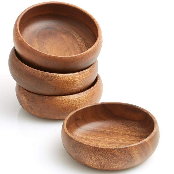 Image of Wooden Snack Bowl Set of 4, Size 11.43 cm /4.5 inch x 3.81cm /1.5 inch