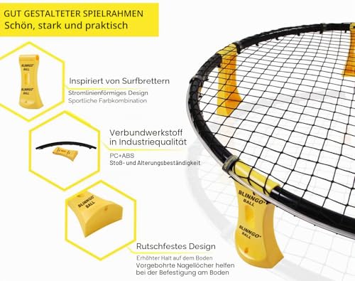 Mookis Blinngoball Outdoor Roundnet Spieleset, Roundnet Set Team Games bestehend aus Spielnetz, 3 Bällen, Kordelzug, Ballpumpe mit 1 Nadel und Handbuch und mehr